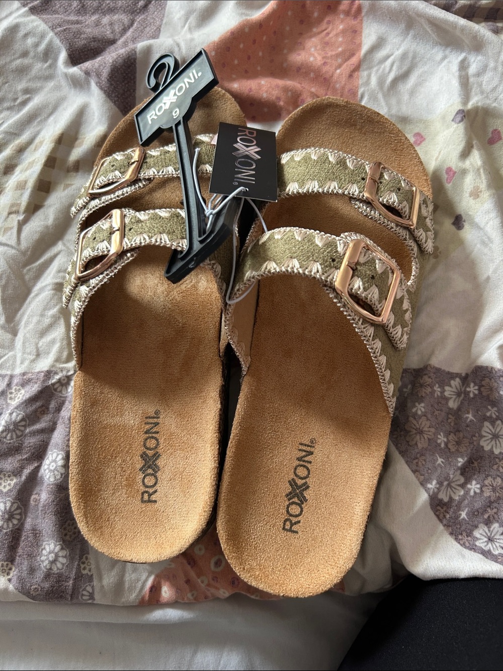 Roxxoni Olive Double-Buckle Slide Sandals for Women